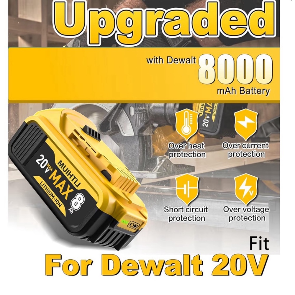 8.0Ah Replacement Battery for DeWalt 20V Max Compatible DCB200-DCB205 - Picture 2 of 7